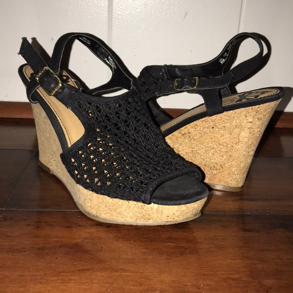 Fergalicious, lace, cork wedge